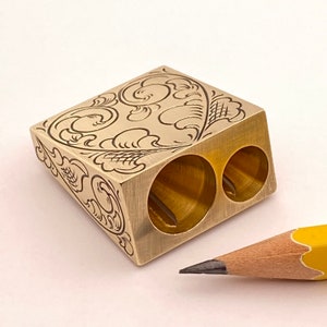 Hand Engraved Brass Pencil Sharpener
