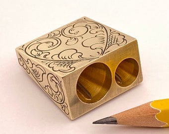 Hand Engraved Brass Pencil Sharpener