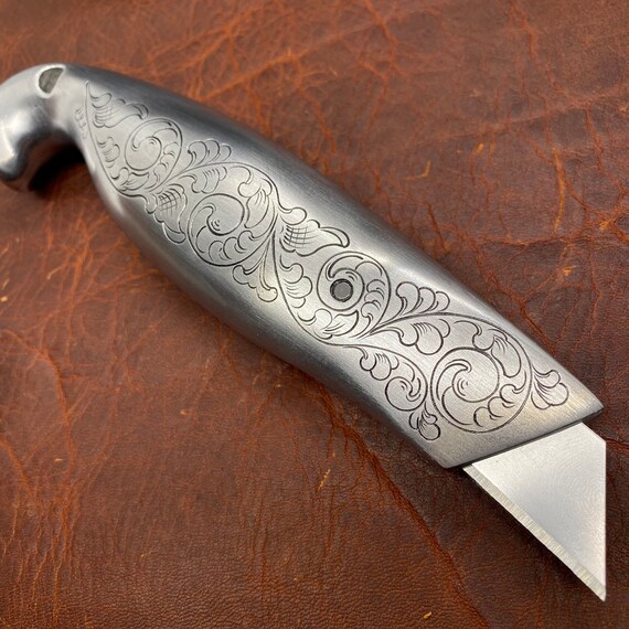 Hand Engraved Hook Handle Carpet Knife 