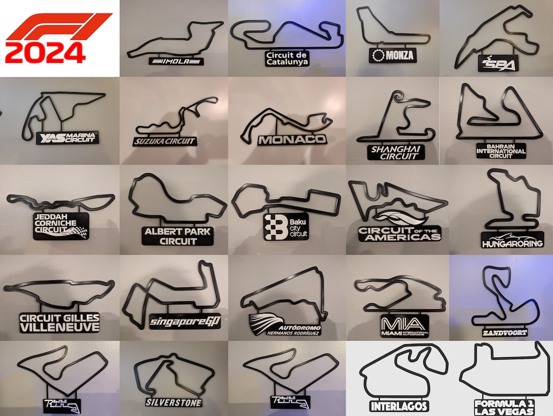 2024 Formula One F1 Schedule 24 Track Maps With Nameplate Etsy UK