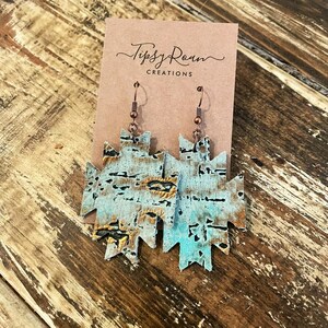Aztec Turquoise Wildwood Embossed Leather Earrings / Western Earrings / Gifts for Mom / Southwestern Jewelry / Tooled Earrings