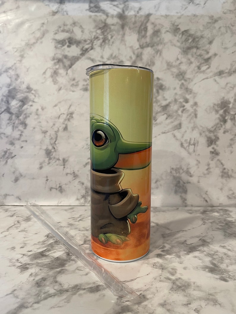 Right side of tumbler showing baby yoda