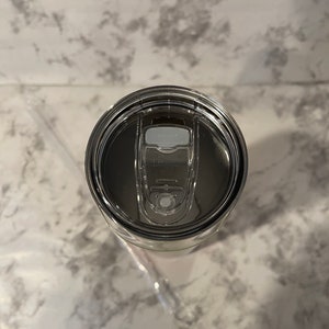 Top view of tumbler showing splash proof lid open.