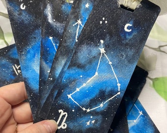 Zodiac Bookmark | Handpainted Painted Constellation | Zodiac Sign Art | custom zodiac sign bookmark | galaxy painting | watercolor bookmarks