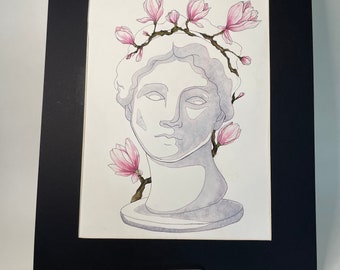 ORIGINAL Watercolor Painting | Marble Bust Vase Painting 9"x12" | Hand Painted Unframed Art | Floral Paintings