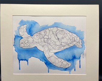 ORIGINAL Watercolor Painting | Turtle Painting 8"x10" | Hand Painted Unframed Art