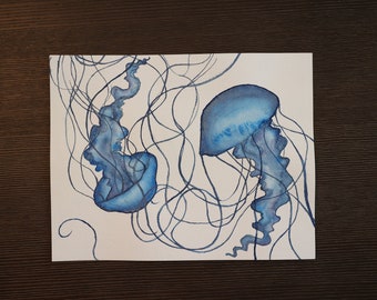 ORIGINAL Watercolor Painting | Jellyfish Painting 8"x10" | Hand Painted Unframed Art