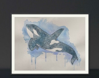 ORIGINAL Watercolor Painting | Orca Killer Whale Painting 9”x12" | Hand Painted Unframed Art