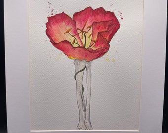 ORIGINAL Watercolor Painting | Skeleton Plant Painting 8"x10" | Hand Painted Unframed Art