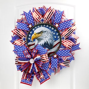 Eagle Wreath, Patriotic Eagle Wreath, 4th Of July Wreath, Large Front Door Patriotic Wreath, Mesh Wreath, Stars Stripes Wreath, Eagle Decor