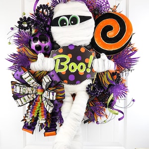 Halloween Wreath, Halloween Mummy Wreath, Halloween Boo Monster Wreath, Large Front Door Fall Halloween Wreath, Halloween Porch Decor