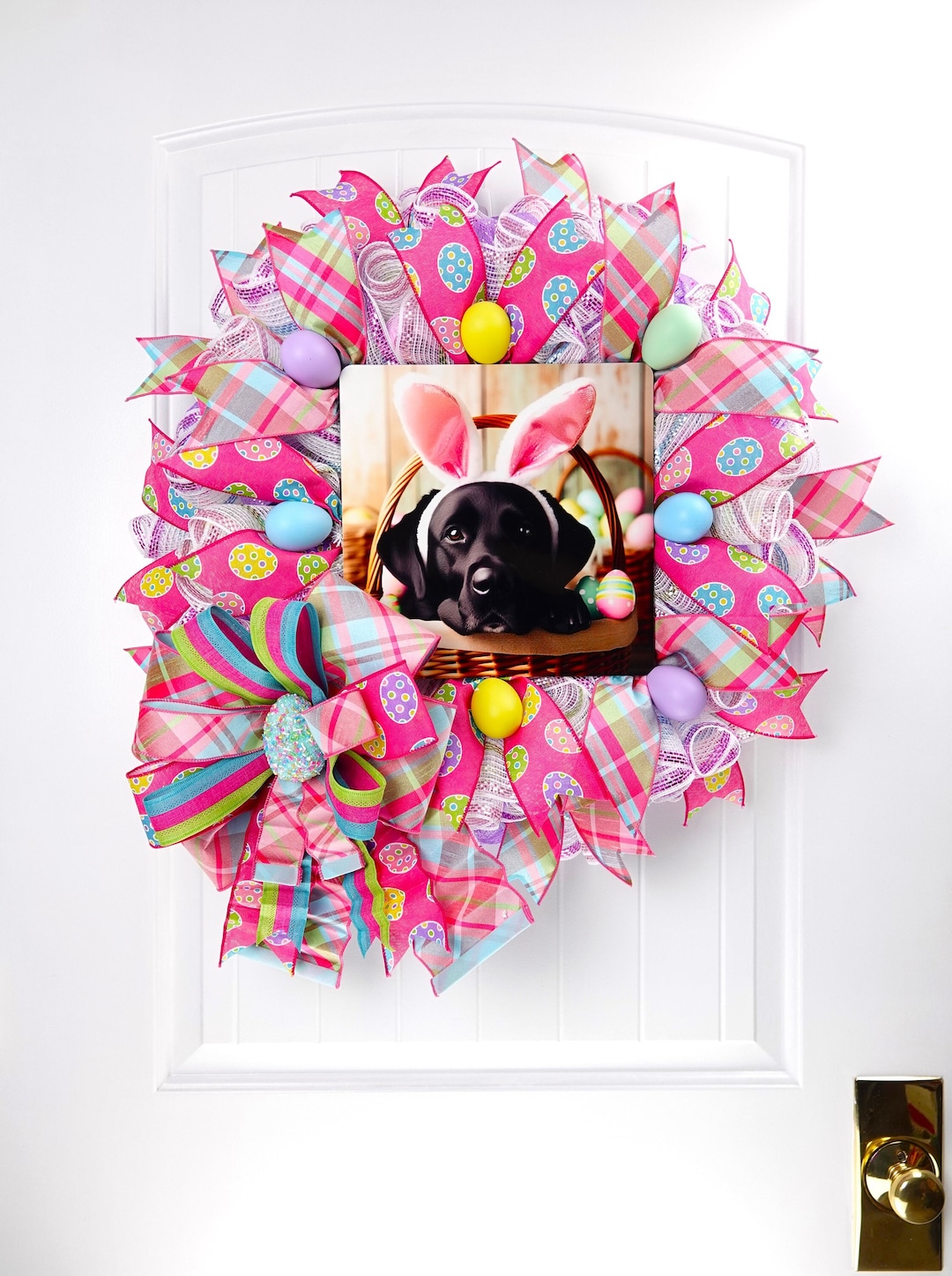 Happy Easter Wreath, Black Lab Easter Wreath, Dog Bunny Ears Easter ...