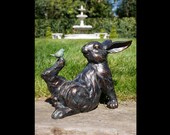 Garden Ornaments UK Bronze Rabbit and Robin best friends Gardening Gifts Outdoor Decoration Shelf Decor UK