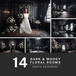 14 Dark and Moody Flower Room Digital Backdrops, Mansion Background, Maternity Digital Backdrops, Fashion Digital Backdrops Composites,