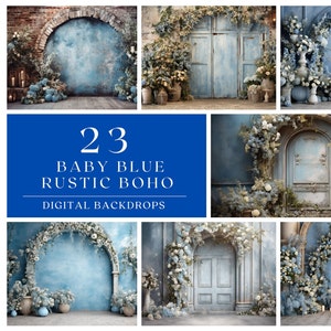 23 Baby Blue Boho Rustic Digital Backdrops, Maternity Backdrop Overlays, Floral Maternity Backdrop Overlays, Studio Backgrounds