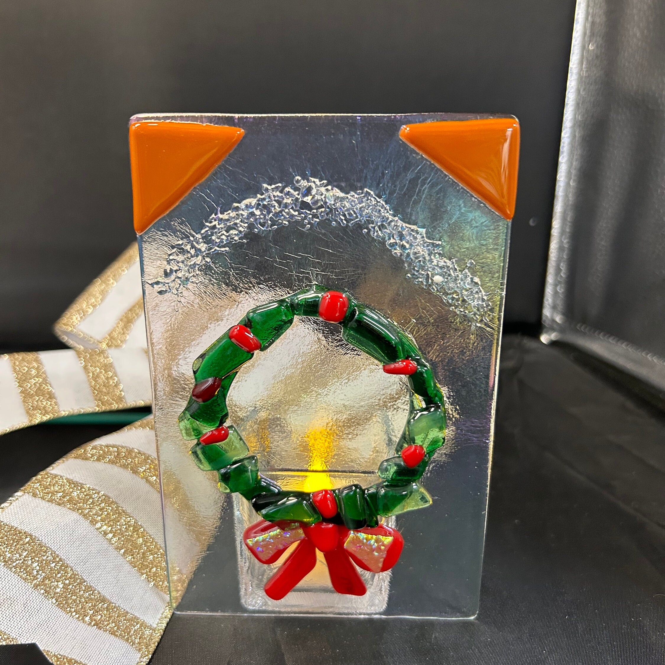 Christmas Tea Light Holder Panels in Festive Fused Glass, Choices ...
