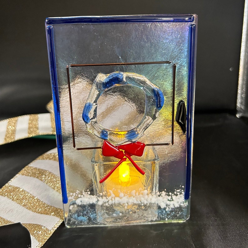 Christmas Tea Light Holder Panels in Festive Fused Glass, Choices ...