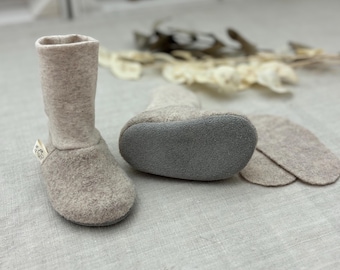 Baby shoes made of felt with a non-slip leather sole, individually crafted according to your wishes!!