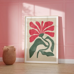 Abstract Floral Wall Art, Teen Girl Room Decor, Floral Illustration, Bright Flower,80s Retro Art Print
