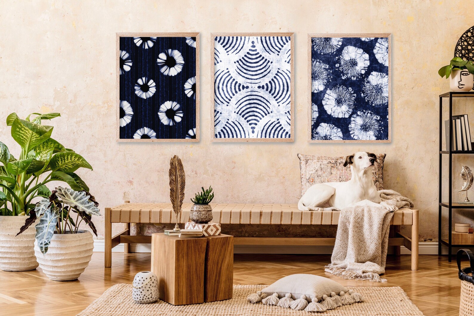 Set of 3 Shibori Wall Art Bundle Indigo Tie Dye Abstract Etsy
