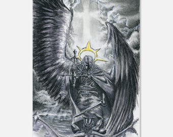 Hand-Drawn Angel Art Print | Dark Angelic Artwork, Christian Decor