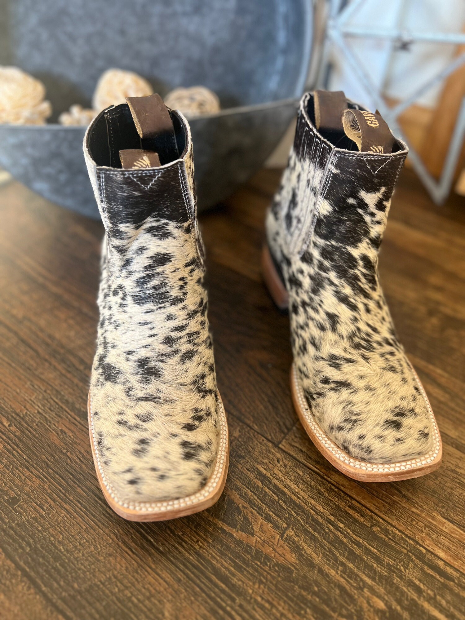Cowhide ankle boots hotsell