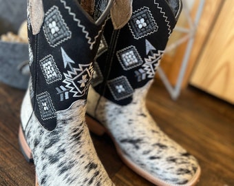 Cowhide Aztec Cowboy Boots