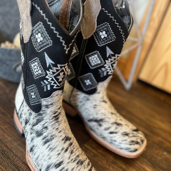 Cowhide Aztec Cowboy Boots