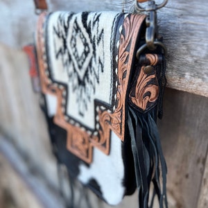 Black & White Aztec Crow Hide Crossbody - Etsy