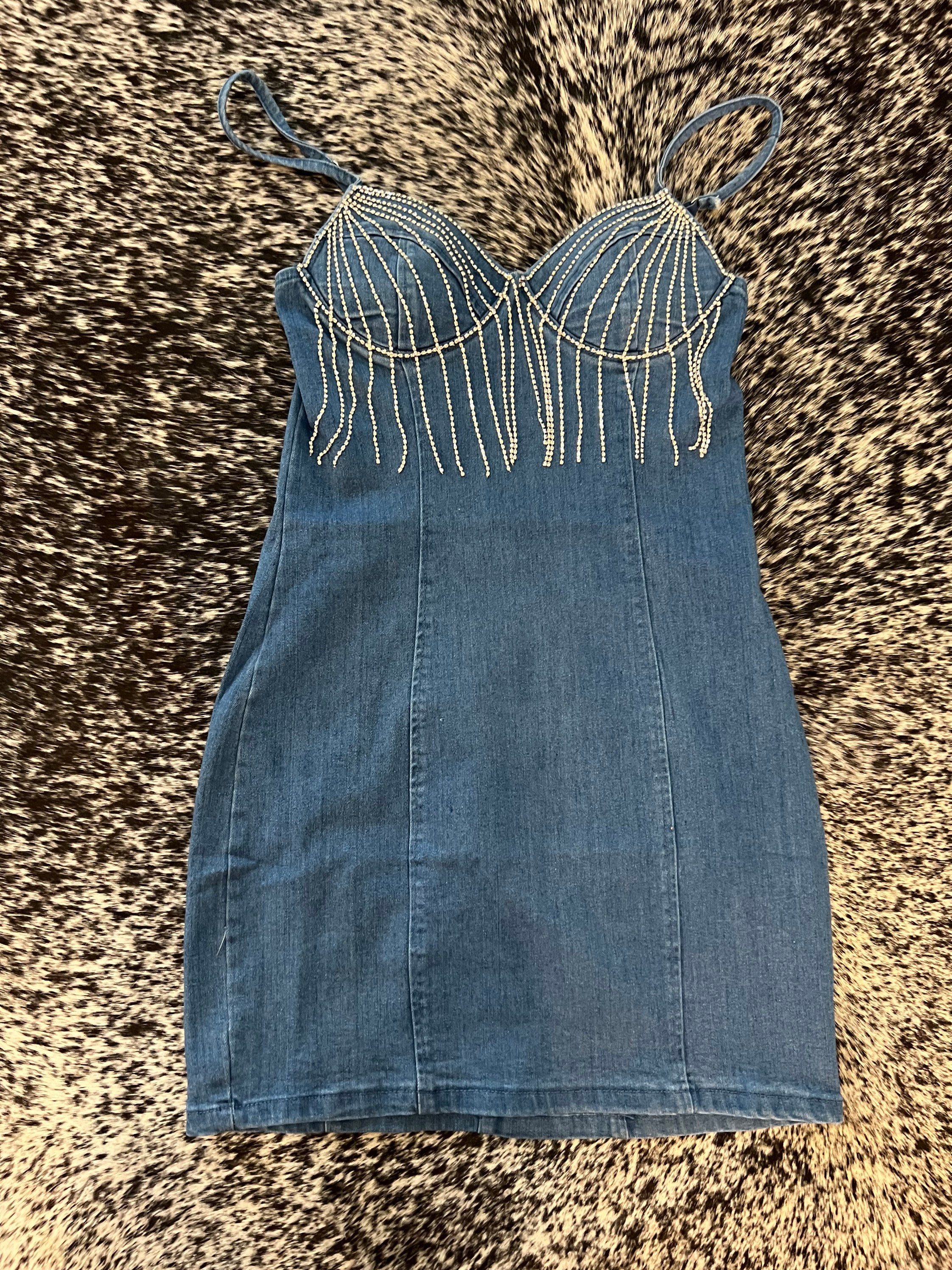 denim dress with rhinestone fringe Rodeo Mini - Dark Wash, Medium | Hazel and Olive What A Gem Rhinestone Denim Mini Dress size Large by Fashion Nova Rhinestone Fringe Denim Dress -