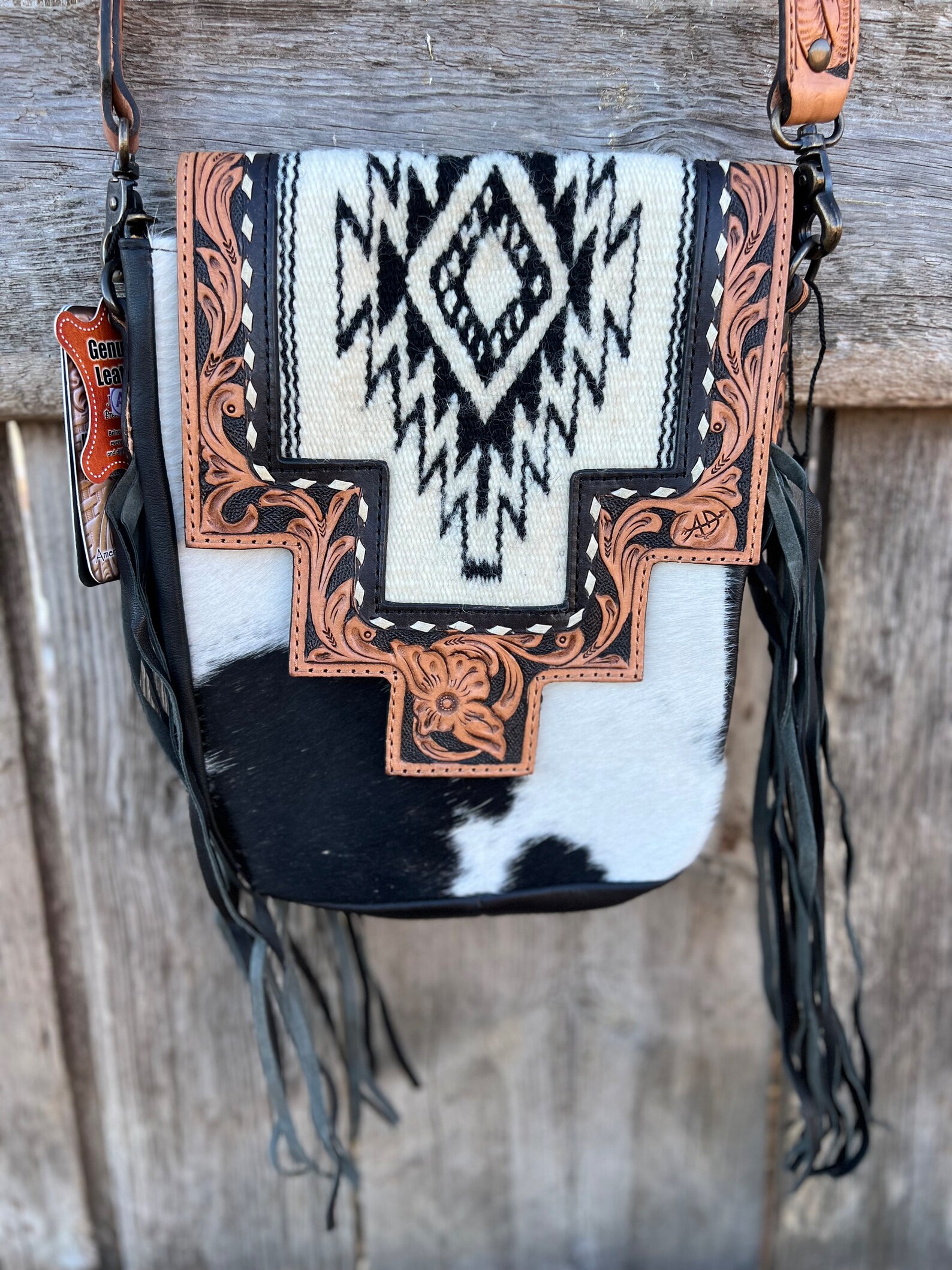 Black & White Aztec Crow Hide Crossbody - Etsy