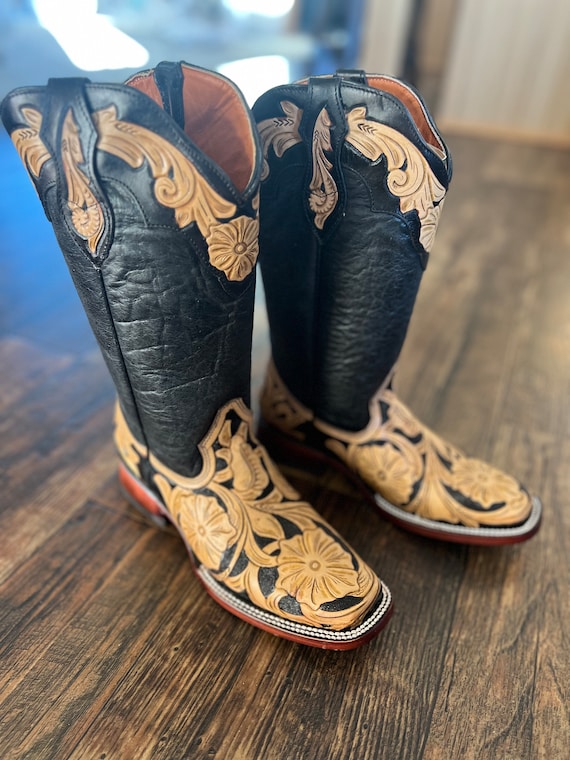 Tooled top cowboy boots