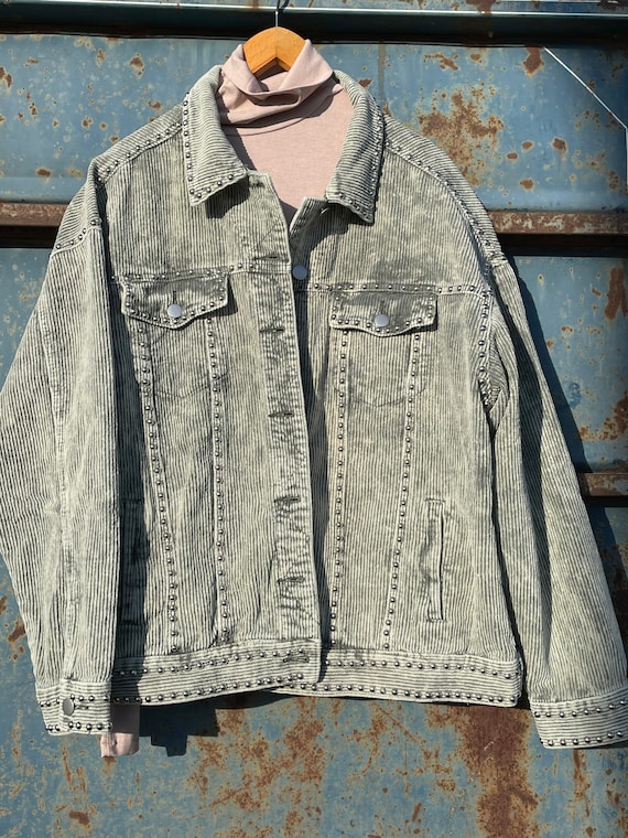 Studded Olive Corduroy Jacket