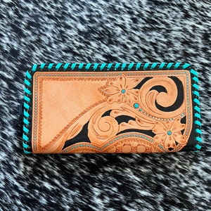 Turquoise laced leather wallet