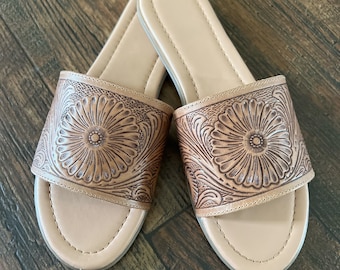 tooled leather sandals