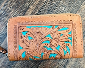 Portefeuille effet vieilli turquoise