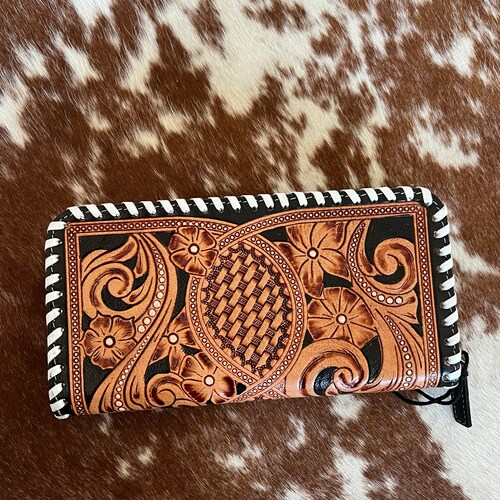 Tooled Leather Wallet Etsy