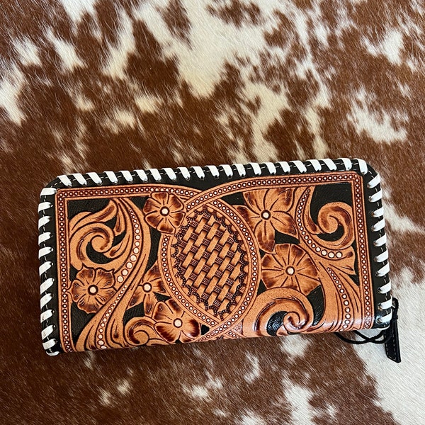 Embossed Leather Wallet Etsy