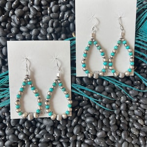 Silver & turquoise genuine navajo pearl earrings
