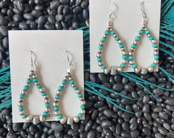 Silver & turquoise genuine navajo pearl earrings