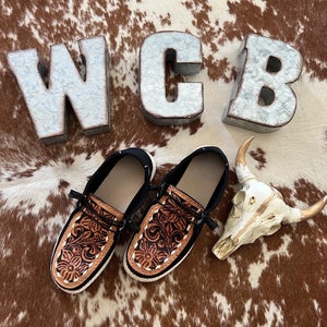 Tooled leather shoes