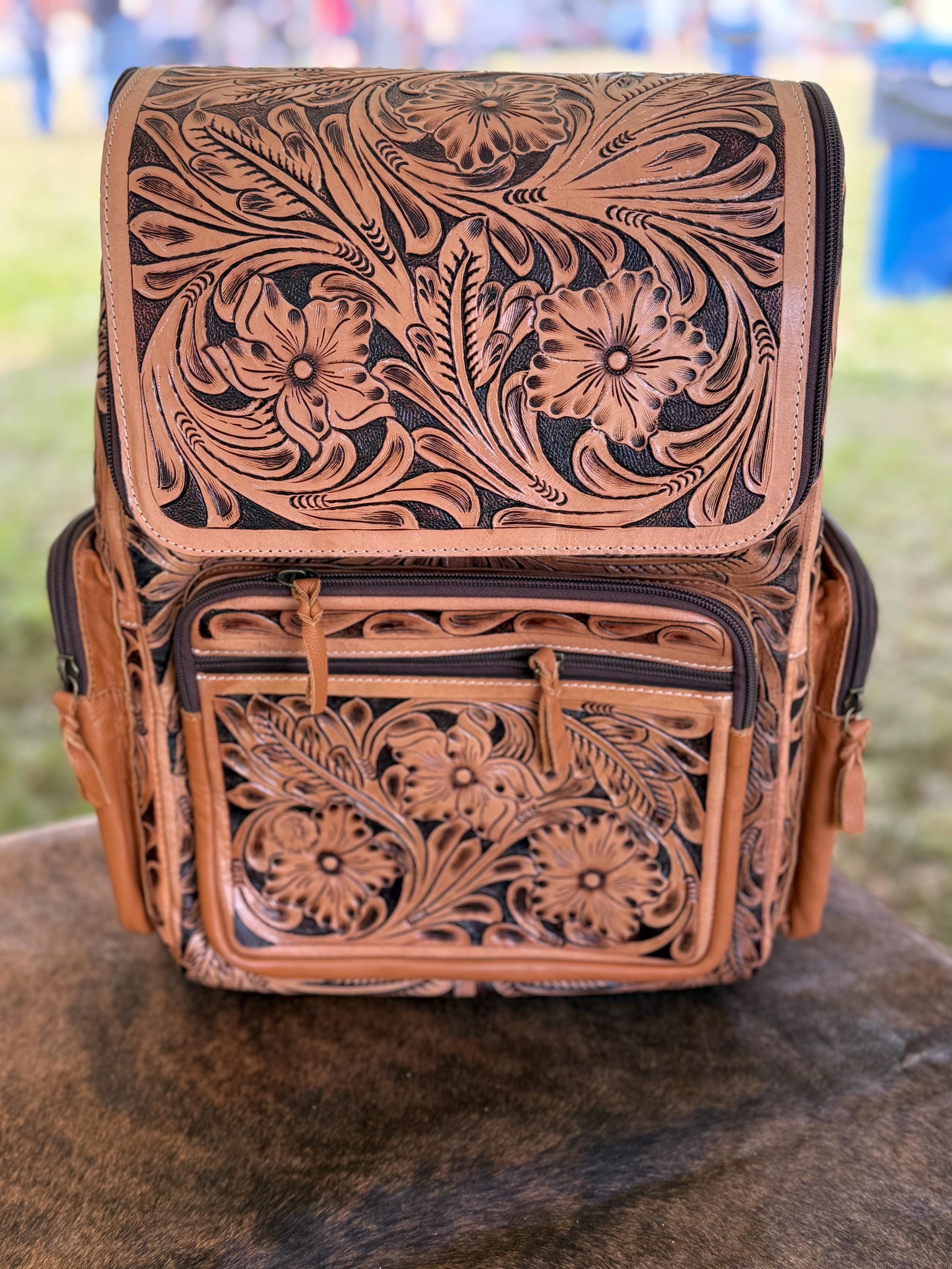 Tooled Leather Backpack - Etsy