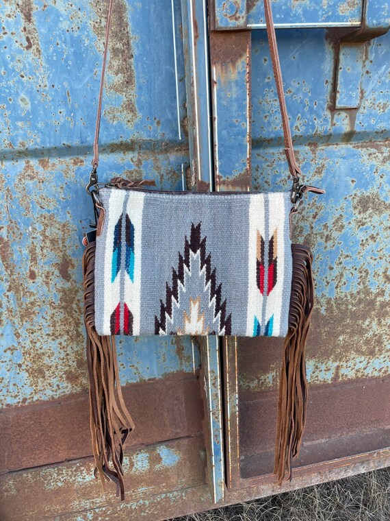 Grey Aztec Saddle Blanket Crossbody Etsy