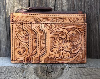 Tooled leather card holder