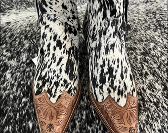 Rocker tooled toe cowhide boots