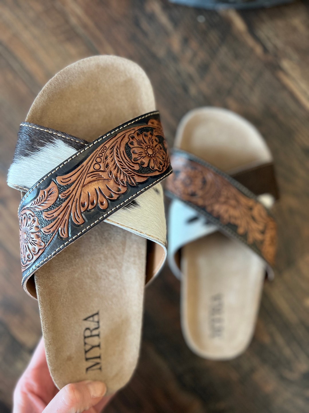 VT Moon Slides in Leather Red Cowhide 292859
