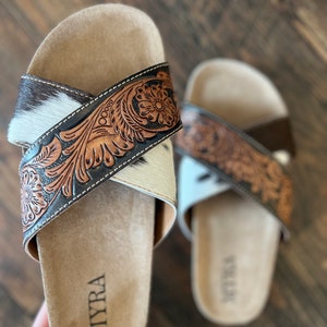 VT Moon Slides in Leather Brown Cowhide 292861