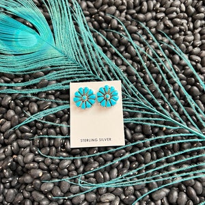 Turquoise flower concho stud earrings