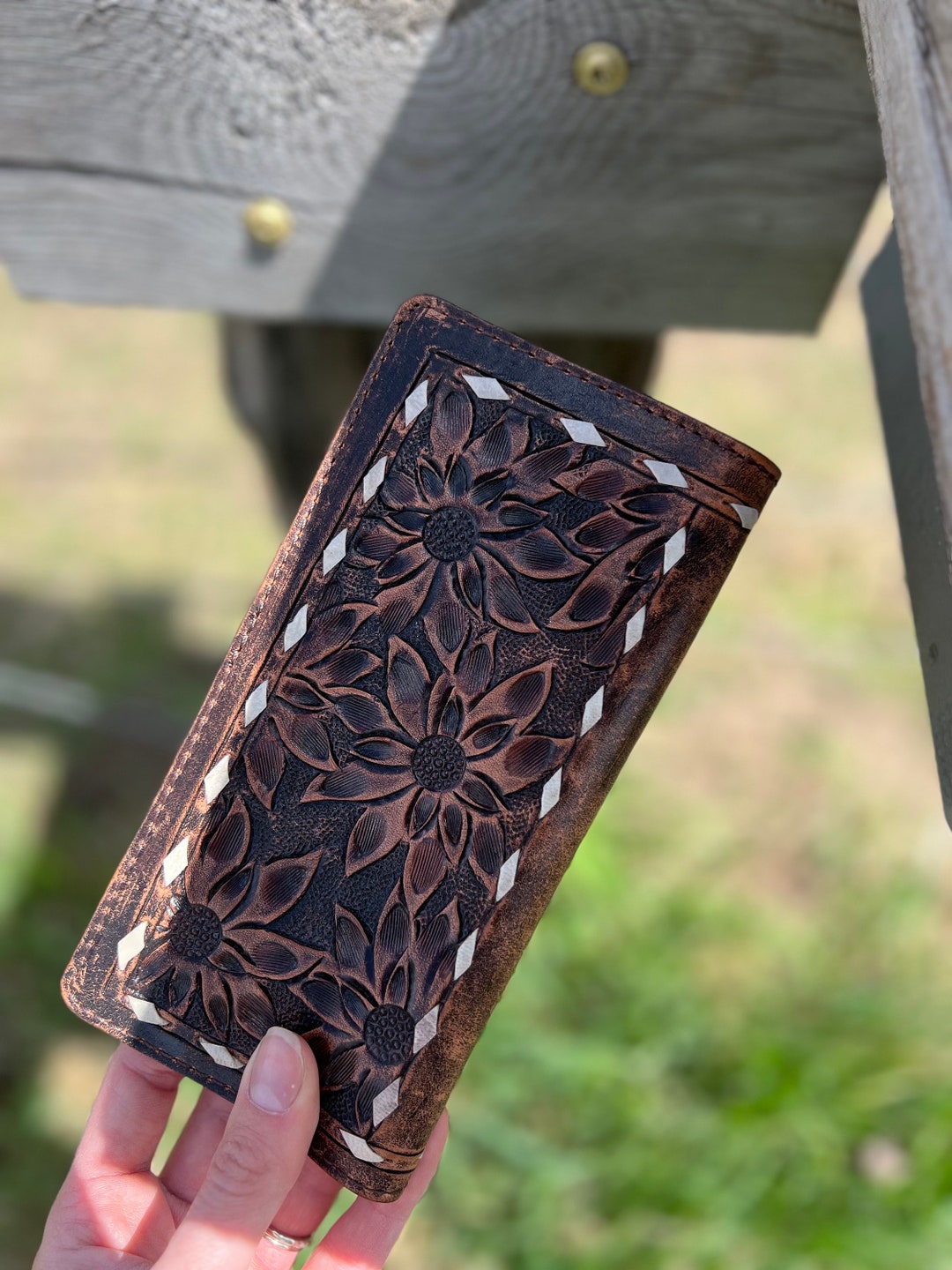 Dark Brown Basket Weave Embossed Leather Wallet With Chocolate Suede Interior main image 1
