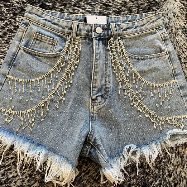 Rhinestone denim shorts